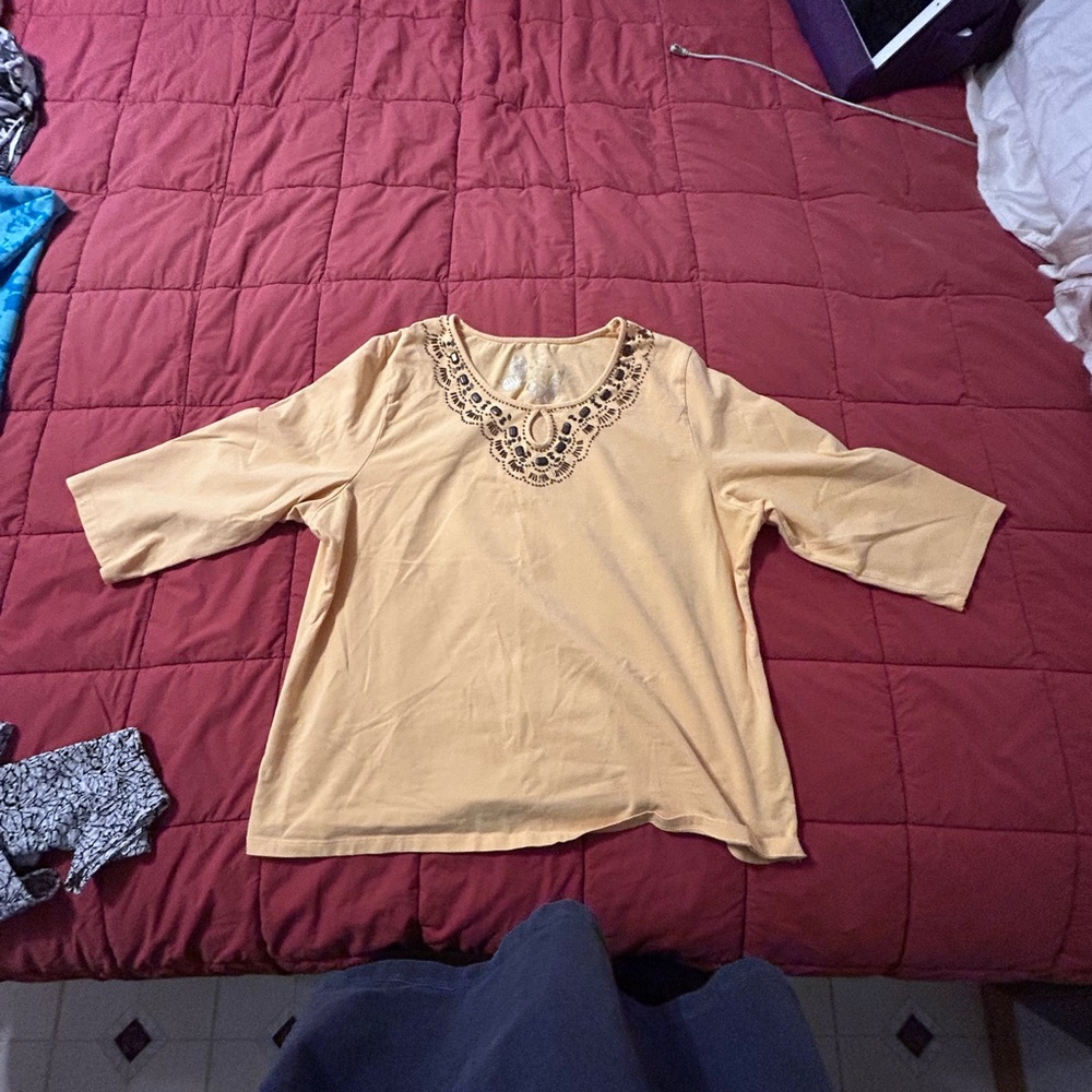 Free People Mustard Embroidered Blouse